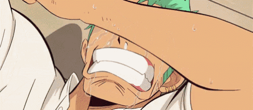 a cartoon drawing of a man with green hair covering his face with his hand