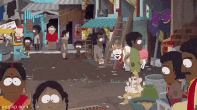 a group of people are gathered in a cartoon scene with a watermark that says imgflip.com