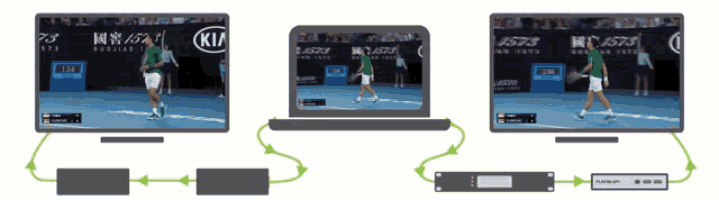 a computer monitor shows a tennis match with the letters ki on the bottom