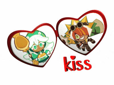 two hearts with cartoon characters on them and the word kiss underneath
