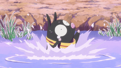 a cartoon character is swimming in a pond