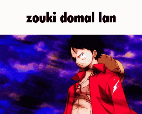 a picture of monkey d luffy from one piece with the words zouki domal lan above him