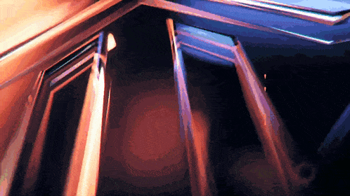 a computer generated image of a staircase with a purple light coming down the stairs