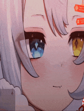 a close up of a cartoon character 's face with a twitter icon on her forehead