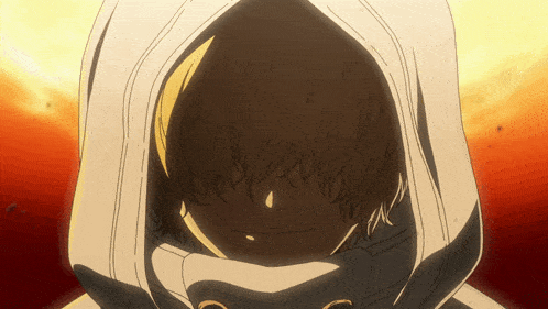 a drawing of a person with a white hood on their head