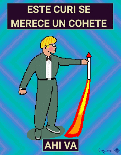 a cartoon of a man holding a rocket with the words este curi se merece un cohete ahi va underneath him