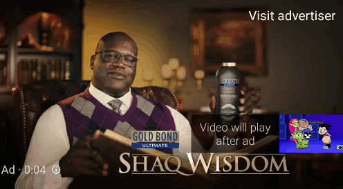 an ad for shaq wisdom shows a man in a chair