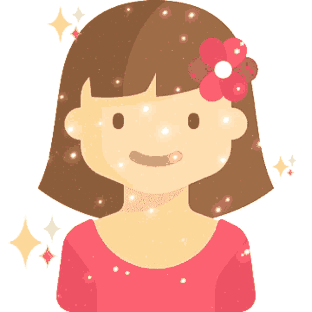 a girl with a red flower in her hair is smiling