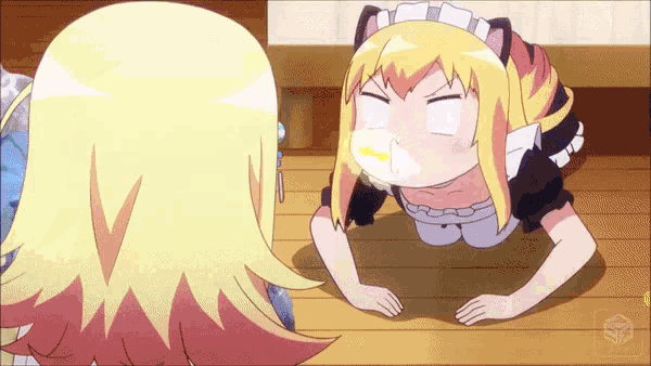 a cartoon girl in a maid outfit is making a face
