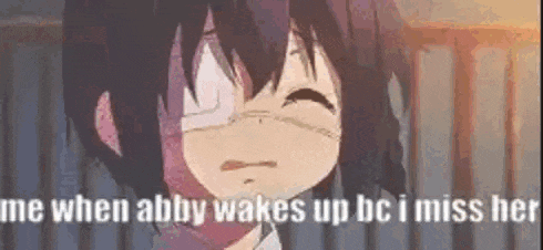 a girl with a bandage on her eye is crying and says `` me when abby wakes upbc i miss her '' .