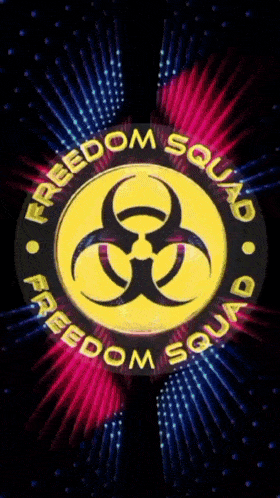 a freedom squad logo with a biohazard symbol