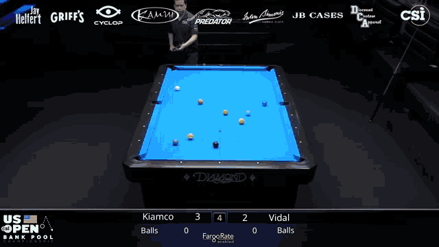 a pool table with a blue cloth sponsored by diamond