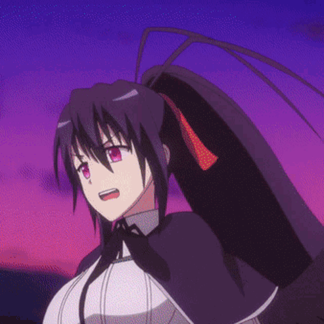 a girl with long black hair and a ponytail is covering her face with her hand