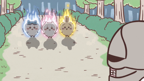 a cartoon drawing of three rabbits standing next to each other