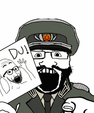 a black and white drawing of a man holding a piece of paper that says " dj "