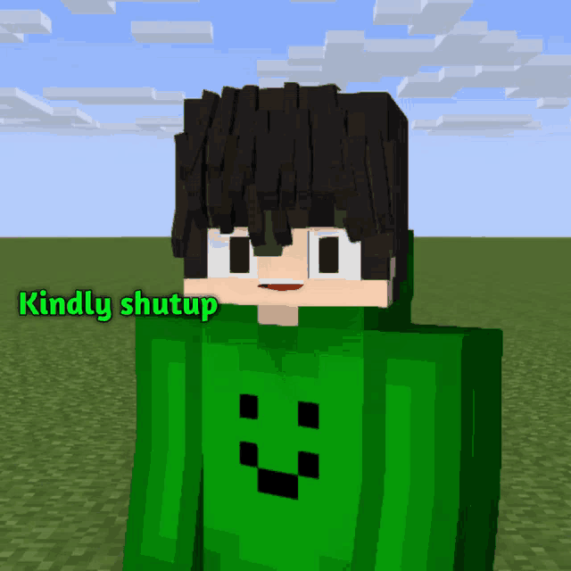 a minecraft character is wearing a green sweater with a smiling face on it