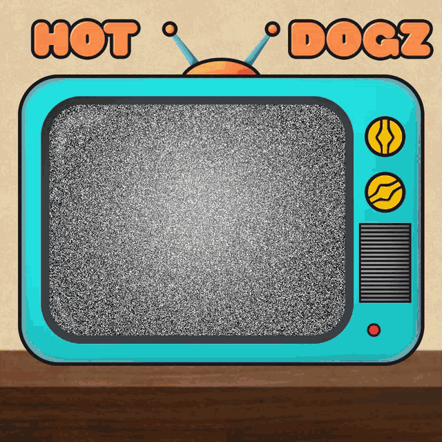 a cartoon illustration of a tv with the words hot dogz above it
