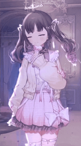 a girl with pigtails and a bow on her head