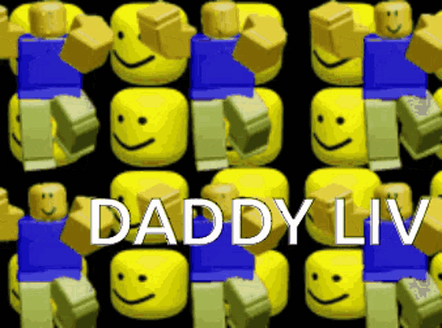 a bunch of yellow blocks with smiley faces and the words daddy liv on the bottom