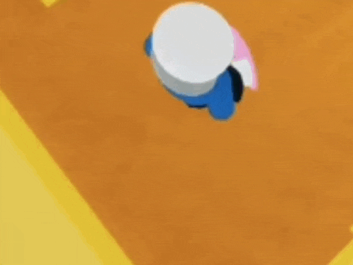 a drawing of sans from undertale flying through the air on a yellow background .
