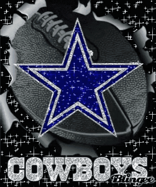 a cowboys logo with a blue star on top of a football