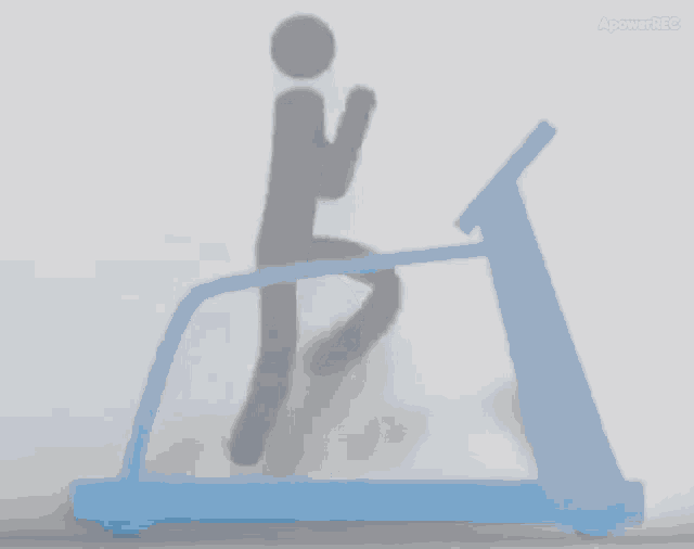 an icon of a person running on a treadmill with a power rec logo in the corner