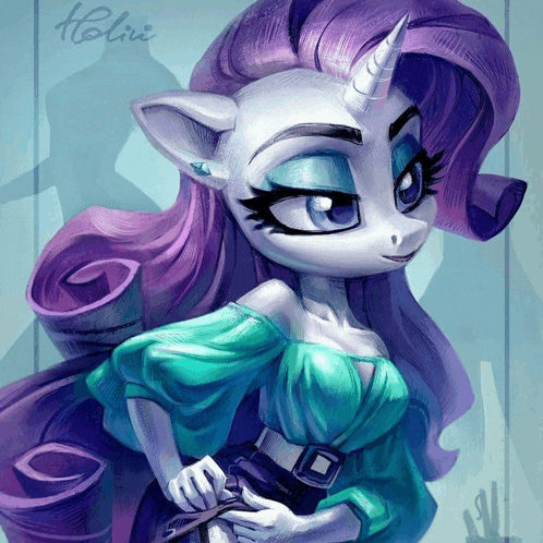 a drawing of a pony with purple hair and a horn has the name helini written on the bottom right