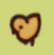 a red heart with a black outline is on a yellow background .