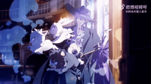 a cartoon of a witch holding a cat and a rabbit
