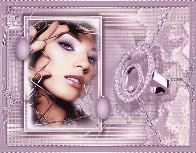 a picture of a woman with purple eye shadow and a purple ring