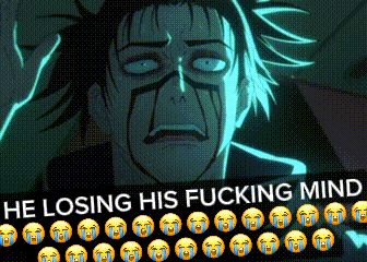 a cartoon of a man with tears coming out of his eyes and the words " he losing his fucking mind "