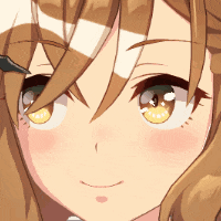 a close up of a girl 's face with yellow eyes