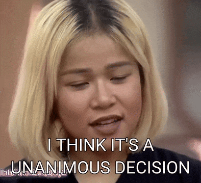 a woman with blonde hair is saying i think it 's a unanimous decision .