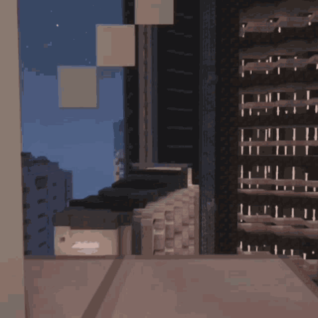 a computer generated image of a city at night with a building that says ' i.i.i. '