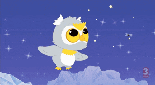 a cartoon owl is flying in the night sky with the number 3 in the lower right corner