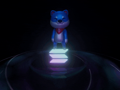 a blue dog with a red circle around its neck