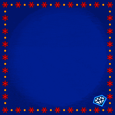 a blue background with arabic writing and red snowflakes around it