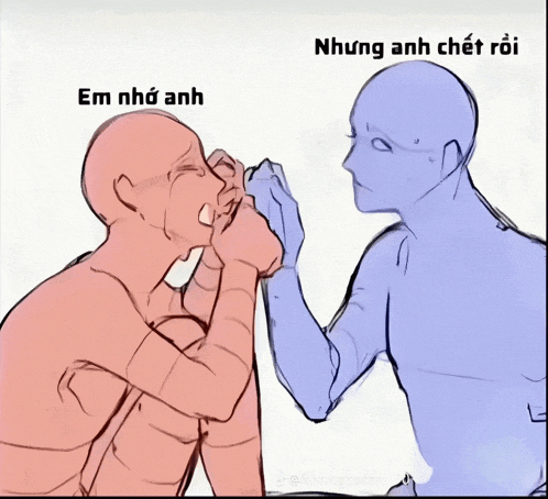 a drawing of a man holding another man 's hand with a caption that says em nho anh