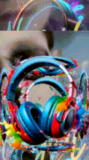 a close up of a pair of headphones on a colorful background .