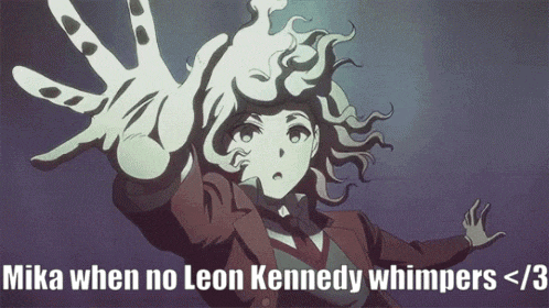 a picture of a girl with the words mika when no leon kennedy whispers < / 3