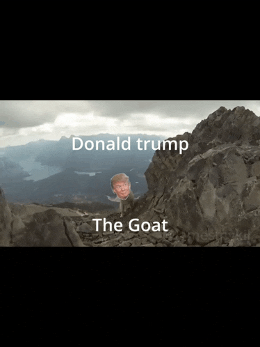 a picture of donald trump on a mountain