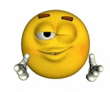 a cartoon smiley face with one eye closed and a wink .