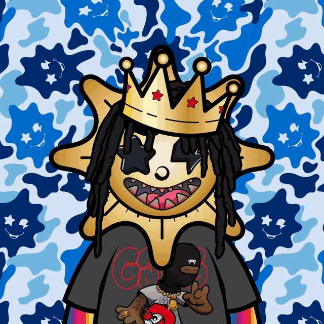 a cartoon character with dreadlocks and a gold crown