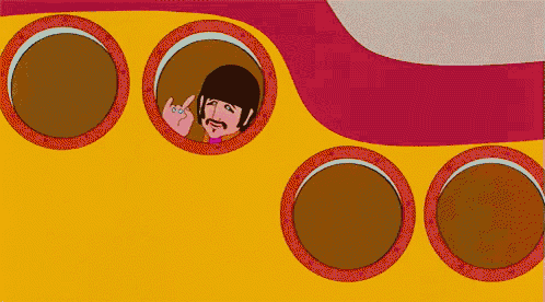 a cartoon of the beatles looking out of their yellow submarine
