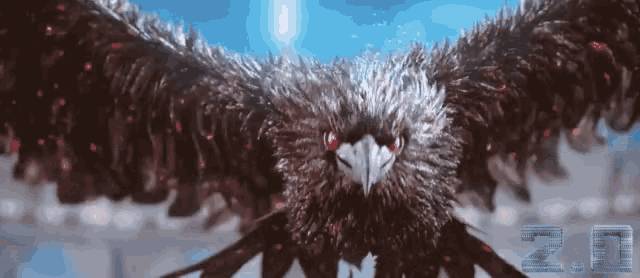 an eagle with red eyes and the number 20 in the corner