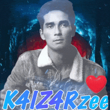 a man in a denim jacket with the name kaizarzoo on the bottom