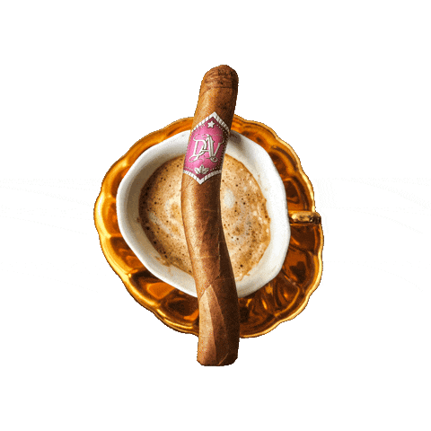 a cigar with the letter d on it is sitting on a cup of coffee