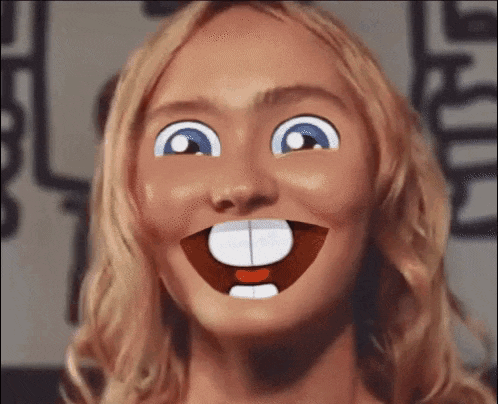 a close up of a woman with a cartoon face on her face .