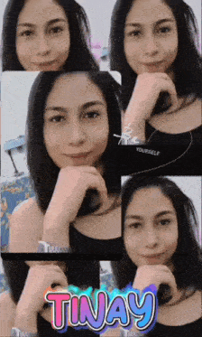 a collage of pictures of a woman with the name tinay