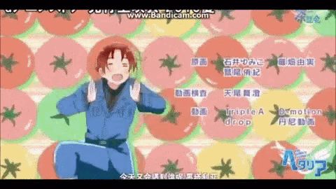 a cartoon character is surrounded by tomatoes and the words triple a emotion drop